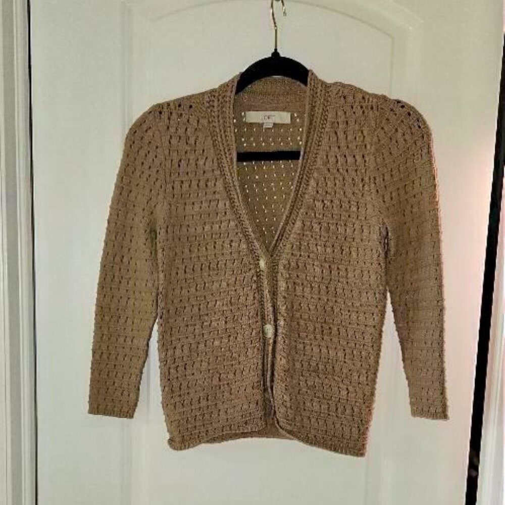 LOFT Tan Cardigan Sweater with textured Knit XS - Picture 1 of 4